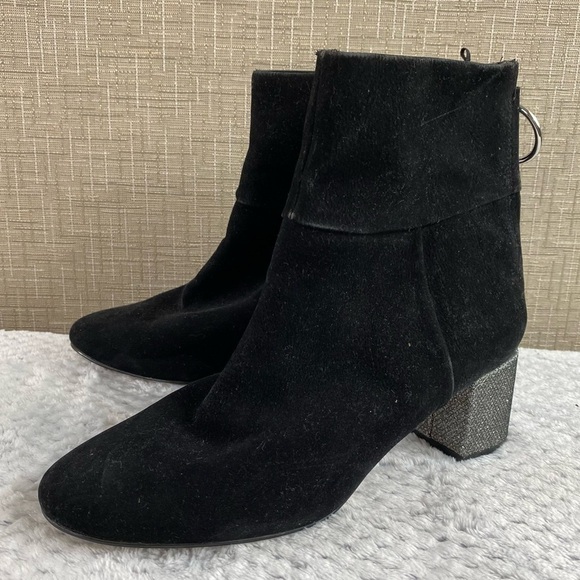 H&M Women’s Black Faux Suede Velvet/Ankle Zip-Up‎ Boots Sparkle Heel Sz 9 (40) - Picture 1 of 13
